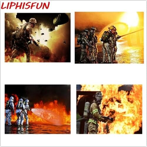 LIPHISFUN Full Drill Diamon Embroidery Square Round Courageous Firefighter Diamond Painting Kit - DIY Cross Stitch Rhinestone