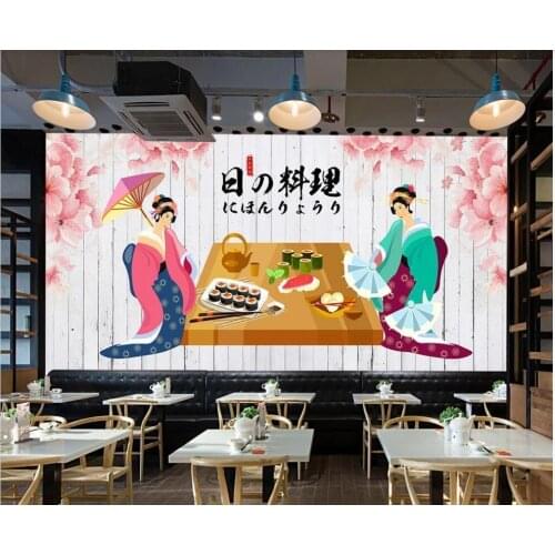 Wall paper 3 d home decor custom mural on the wall Japanese cuisine sushi lady geisha dining photo wallpaper in the living room