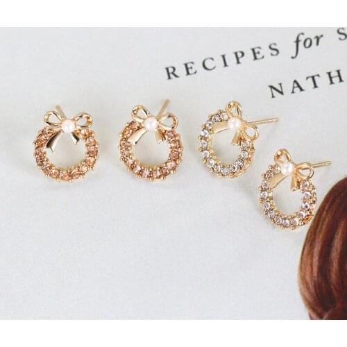 Orgin Summer Delicate Bowknot Pearl Dangle Earrings for Women Korean Fashion Rhinestone Earrings Everyday Earrings Accessories