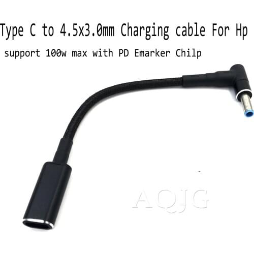Type C to 4.5x3.0mm Plug Converter 100W USB C PD Fast Charging Cable for HP / Dell Laptop Charger DC 4.5*3.0
