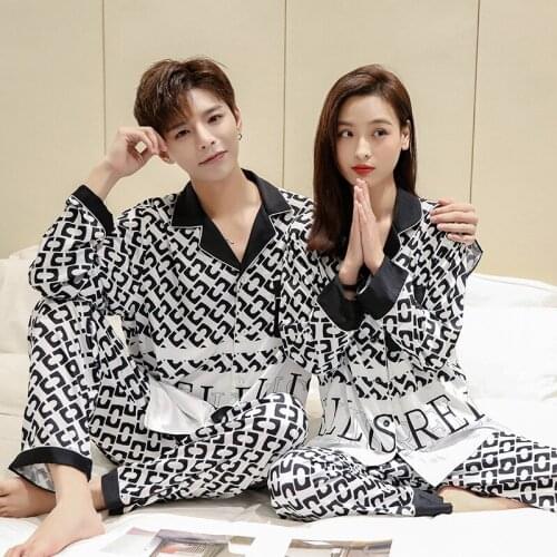 Womens Pajamas Ice silk Luxury trousers Unisex Sleepwear High Quality Long Sleeve Pajamas Fashion Home Wear Summer Men Pajamas