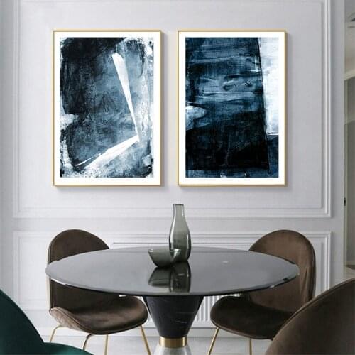 Nordic Navy Blue Fluid Art Texture Abstract Wall Art Canvas Poster And Print For Modern Home Living Room Office Decoration