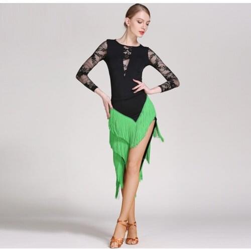 Women latin dress latin dance costumes for women salsa dress latina dress for dance competition tango dress fringe top and skirt