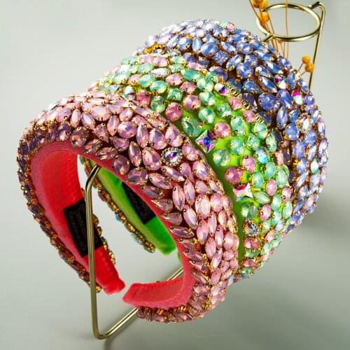 Ins Aroque Style Full Color Crystal Headband Womens Wide Edge Geometric Glass Drill Sponge Hair Band Womens Party Headdress