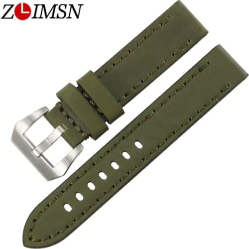 ZLIMSN Cowhide Leather Watch Bands Accessories Replacement 20 22 24 26mm Leather Brown Black Yellw Band Watch 316L Steel Buckle