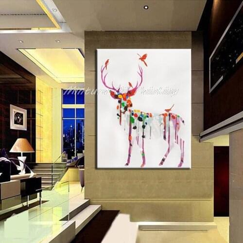 Hand painted Oil Paintings On Canvas Deer Art Modern Abstract Animal Beautiful Wild Elk Wall Pictures For Living Room Decoration