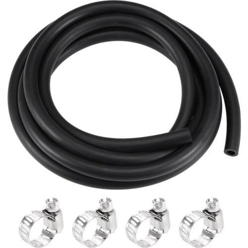 Uxcell Fuel Line Hose 6mm(1/4") ID 10mm OD 6.6ft Oil Line & Fuel Pipe Rubber Water Hose Black, 4 Clamps