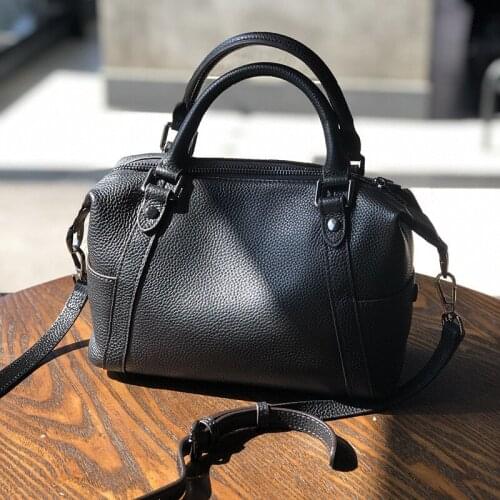 Casual highquality natural genuine Leather ladies handbag simple daily weekend work Boston soft leather shoulder messenger bag