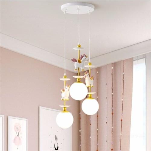 Nordic LED Pendant Lights American Childrens Room Creative Princess Bedroom Pegasus Hanging Lamps Modern Pendant Light Fixtures