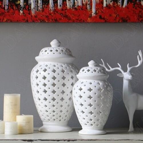 Creativity Hollow Ceramic Vase European Vintage Baroque Art Flower Vases White Plant Pots Decorative Ornaments Home Decoration