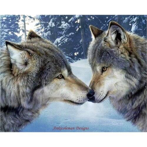 Wolves Kiss - Counted Cross Stitch Kits - DIY Handmade Needlework For Embroidery 14 ct Cross Stitch Sets DMC Color