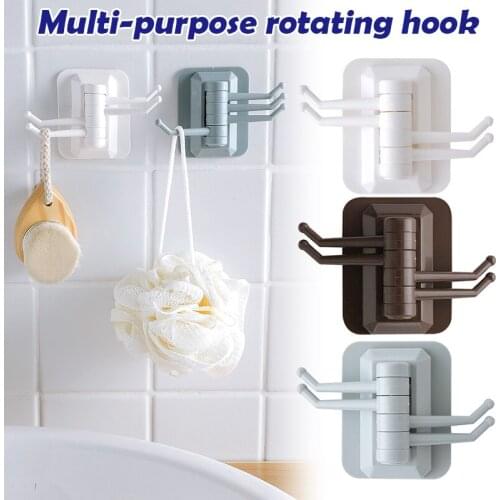 Rotating Hook Self-adhesive Towel Rack Bathroom Wall Shelf Free Punch Traceless Wall Mounted Hook D1