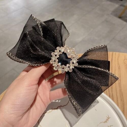 Female Organza Bow Hairpins Crystal Rhinestone Ladies Hair Clips for Girls Spring Hairgrip Korean Women Hair Accessories