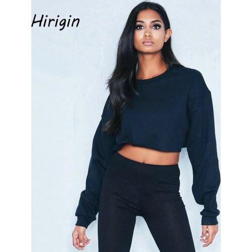 Womens Lady Casual Long Sleeve Sweatshirt Jumper Sweater Crop Top Pullover Coat