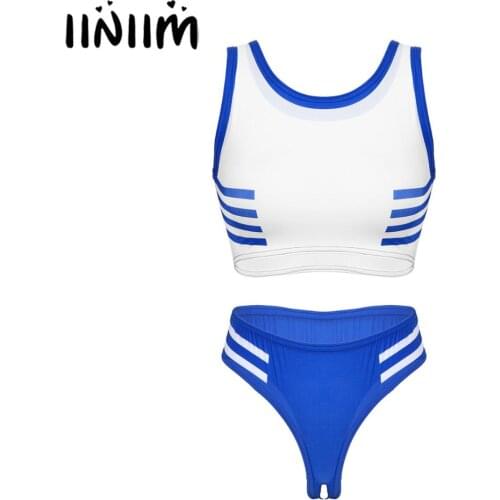 Womens Japanese Schoolgirl Sexy Exotic Costumes Clubwear Sexy Vest Crop Top with Crotchless Open Crotch Sissy Briefs Underwear