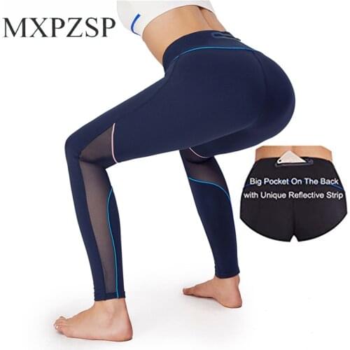 Womens High Waist Yoga Pants with Back Zip Pocket Tummy Control Workout Running Yoga Leggings Mesh Athletic Outdoor Sport Pants