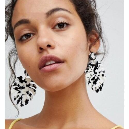 Punk Fashion Leaf Dangle Earrings For Women Statement Leaves Red Resin Swirl Acetate Acrylic Earring Party Gifts Wholesale
