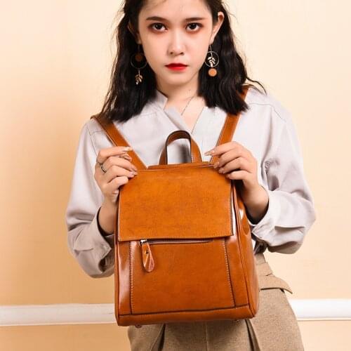 Retro Genuine Leather Women Backpack Multiple Layered Colorful Casual Backpacks Girls School Bag Luxury Ladies Mochila 2021 New