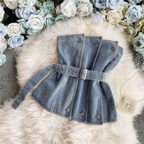 Womens vest 2021 new fashionable strapless tube top denim waist waist outer wear denim vest summer