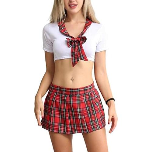 New Women Sexy Lingerie School Girl Uniform Costume Outfits Mini Skirt Role Play Set
