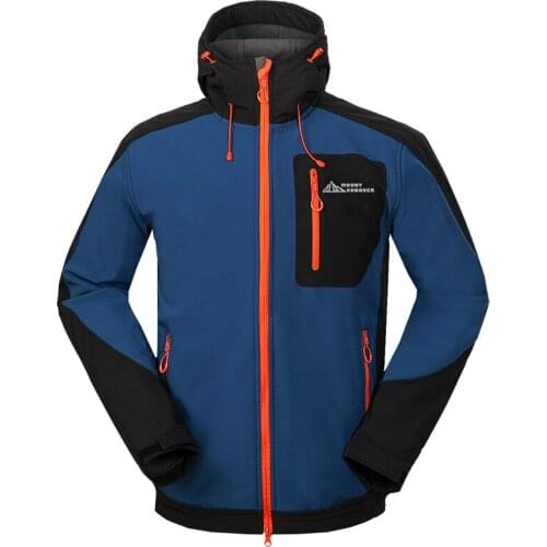MOUNT CONQUER Men Hiking Softshell Fleece Jacket Windproof Waterproof Thicken Thermal Hard-Wearing Outdoor Camping Coat