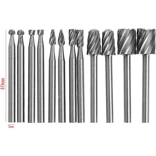 12 Pcs 1/8 Inch Shank HSS Rotary Burr File Set Milling Drill Cutter Router Bit