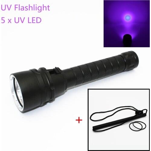 15W Diving Flashlight 5000 Lumens 5 * UV LED Purple Ultraviolet Light Underwater 100M Waterproof Aluminum Alloy Torch