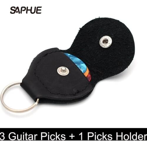 3 Guitar Picks + Guitar Picks Holder Plectrums Bag Mediator Bank Made of PU Leather & Black & Brown & Red Fashion