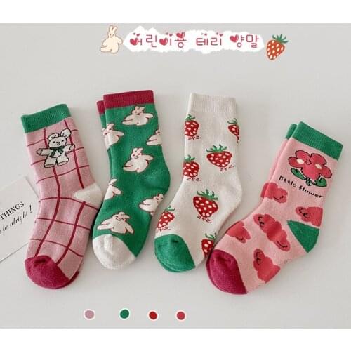 4 Pairs Winter Long Tube Socks Thicken Warm Kids Socks Baby Boy Girl Frozen Socks Cartoon Print Cotton Sokken For Children 3-8T
