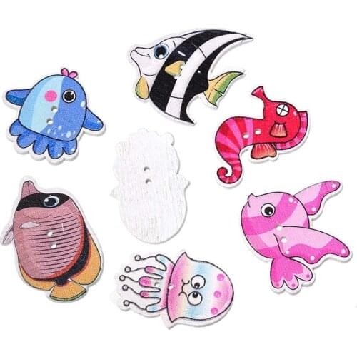 5-10PCs Cute cartoon paper folding fan Skull bird fish girl animal shape Wooden Buttons FOR craft DIY baby apparel accessories