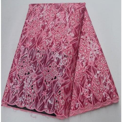 5yards/pc) high quality pink African handcut lace fabric latest double organza lace fabric with sequins for party dress OP96