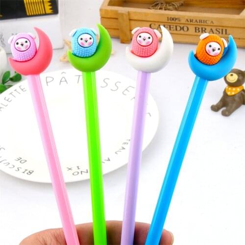 50PCS Creative Cartoon Gel Pen Round Ball Alpaca Moon Gel Pen 0.5mm Black Students Prizes Stationery Kawaii School Supplies
