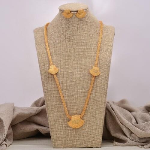 African jewelry set nigerian wedding For Women Heart Bridal African Gold Color Jewelry Set Dubai Necklace Earrings Bride Gift