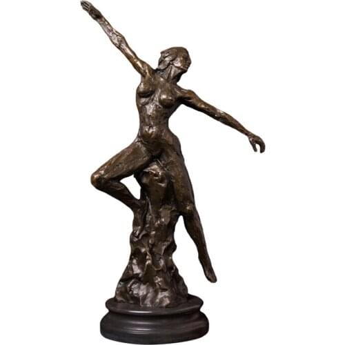 ArtsHom DS-527 Abstract nude woman open arms with marble base bronze antique artwork for home decoration