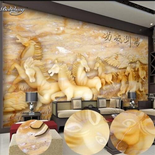 Beibehang Horses to success eight Chun map marble TV sofa background wall custom large fresco non woven fabric wallpaper