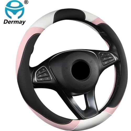 6 Colors Fashion Cute Steering Wheel Cover PU Leather 37-38cm for Lada Skoda Nissan Toyota VW Polo Pink Women Auto Accessories