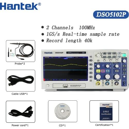 Hantek DSO5102P Digital Storage Oscilloscope Portable USB Osciloscopio Handheld Oscilloscopes 2 Channels 100MHz 1GSa/s 40K