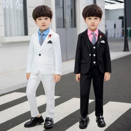 Formal Brand Flowers Boys Suit Blazer sets Wedding Fashion party Dress Gentleman Kids Jacket Vest Pants Costumes baptism clothes