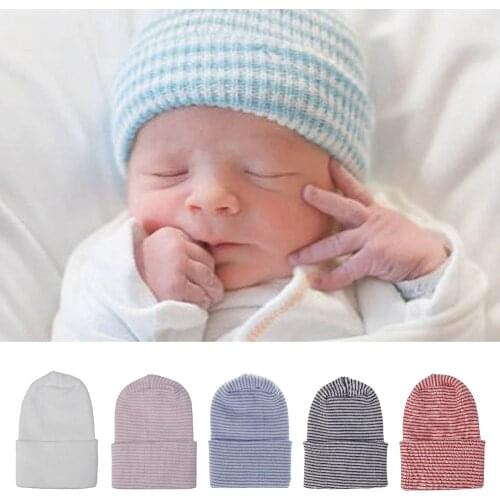 Baby Cotton Striped Hat Infant Solid Color Cap Soft Turban Newborn Nursery Cap Kids Outdoor Casual Beanie Hat Headwrap
