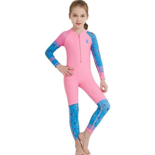 Summer One Piece Long Sleeves Anti-UV Children Swimming Diving Suits Siamese Spandex Cotton Wetsuits Quick Dry