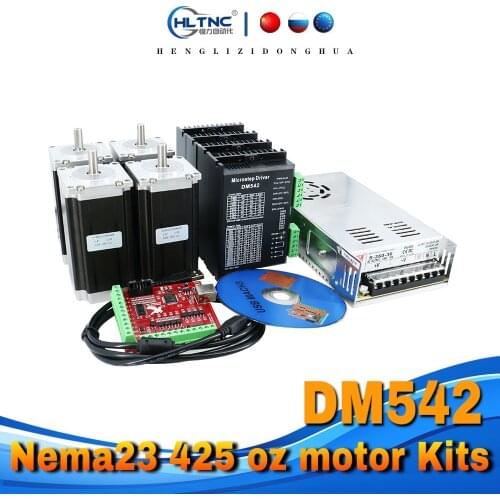 Free shipping 4 set DM542 Stepper motor driver+Nema23 425 Oz-in motor+4 axis mach3/5 axis DB25 board+1 pcs 350W36V power for CNC