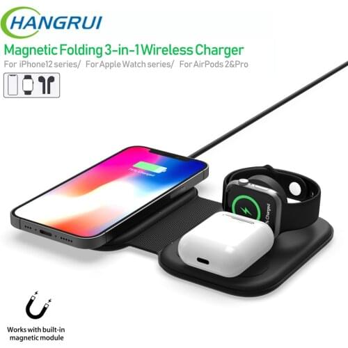 Hangrui Wireless Charger 3 in1 for iPhone 12 Pro Max Mini for Apple Watch 5 4 3 2 Airpods Pro Fast Charger Stand For Samsung S20
