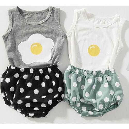 Baby Girls Set Summer Baby Girl Clothes Poached Egg Vest + Polka Dot PP Shorts Pants Set Cotton Fashion Toddler Infant Outfit