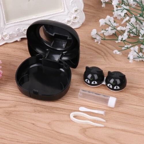 Lens Box Cartoon Cute Cat Portable Contact Storage Case Mirror Container Holder