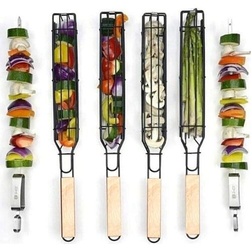 1/2pcs Portable BBQ Grilling Basket Stainless Steel Nonstick Barbecue Grill Basket Tools Mesh Kitchen Outdoor Barbecue Tools