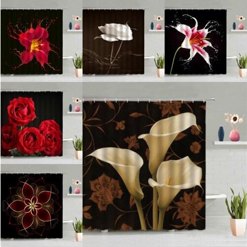 Oil Painting Flower Shower Curtain Plant Floral Printed Rose Lily Pattern Bathroom Decor Window Curtains Waterproof Bath Screen