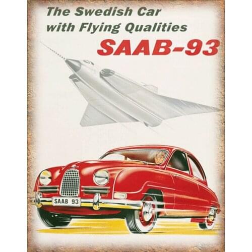 SAAB-93 VINTAGE GARAGE MAN CAVE METAL TIN SIGN POSTER WALL PLAQUE