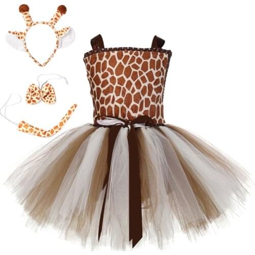 Cute Baby Giraffe Print Dress Tutu Girls Zoo Animal Halloween Costumes Cosplay Toddler Kids Fancy Birthday Party Dress