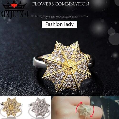 Fashion Summer beach unique party Fine Jewelry Copper Zircon Rotatable Umbrella Wedding Rings For Women 925 anillos silver