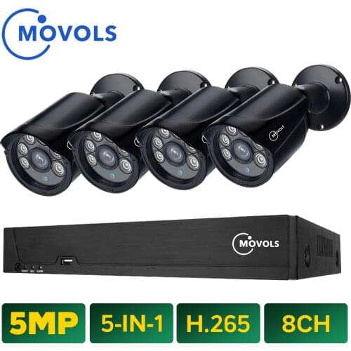 MOVOLS 5MP Video Surveillance Set H.264+ 8ch DVR 4PCS CCTV Security System IR Outdoor Waterproof Camera Kit